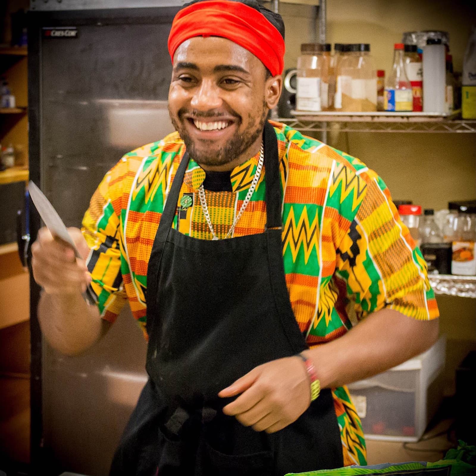 Chef Kriss Kofi at work in the kitchen